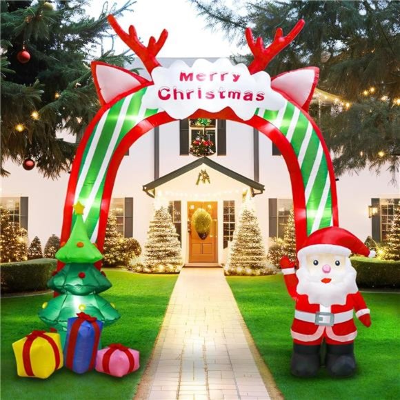 10FT Christmas Inflatable Archway with Built-in LED Lights\